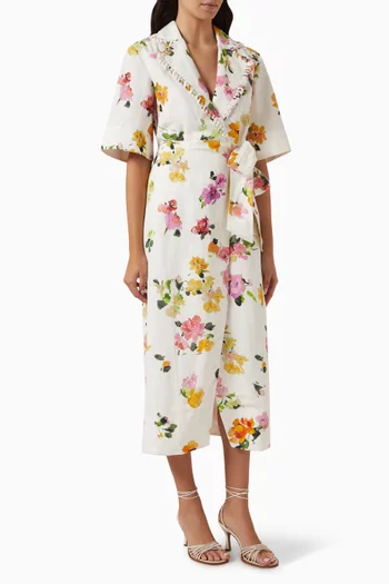 فستان تابيثا متوسط الطول بتصميم ملفوف في الأمام كتان