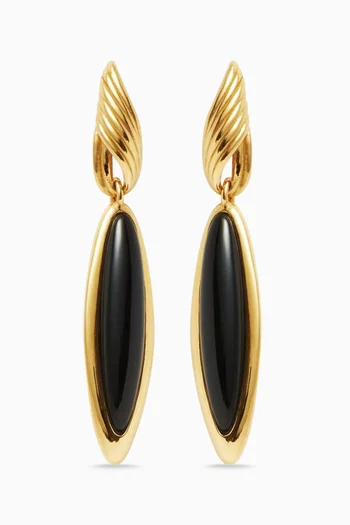 Wavy Ridges Onyx Double Drop Earrings in 18ct Recycled Gold-plated Brass