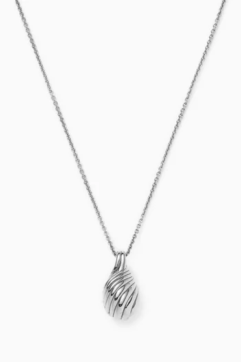 Wavy Ridge Droplet Pendant Necklace in Rhodium-plated Recycled Sterling Silver