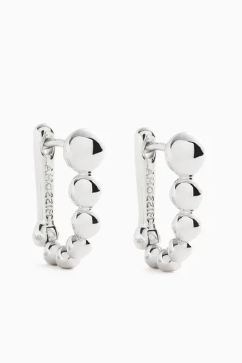 Articulated Beaded Ovate Huggies Earrings in Rhodium-Plated Recycled Sterling Silver