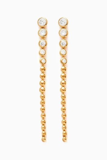Articulated Beaded Stone Long Drop Stud Earrings in 18kt Recycled Gold-plated Vermeil