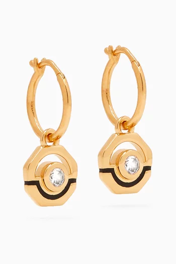 Enamel & Stone Hex Charm Small Hoop Earrings in 18kt Recycled Gold-plated Vermeil
