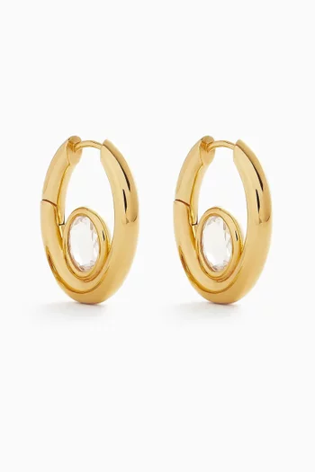 Oval Stone Medium Hoop Earrings in 18kt Recycled Gold-plated Vermeil
