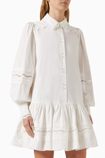 فستان ريفا قصير بنمط قميص بأشرطة مموجة قطن