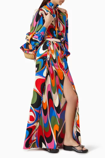 Onde-print Maxi Skirt in Viscose