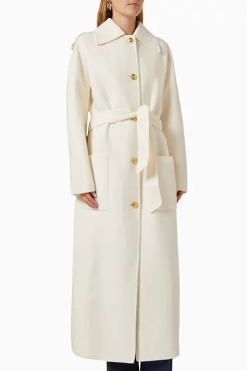 Shirt Collar Belted Coat in Wool