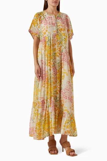 فستان أنجلينا طويل بنقشة زهور حرير قطن