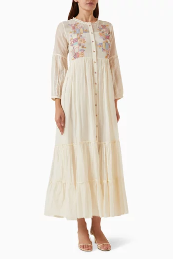 Fanny23 Embroidered Maxi Dress in Cotton-silk