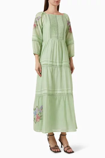 Camelia Embroidered Maxi Dress in Cotton-silk