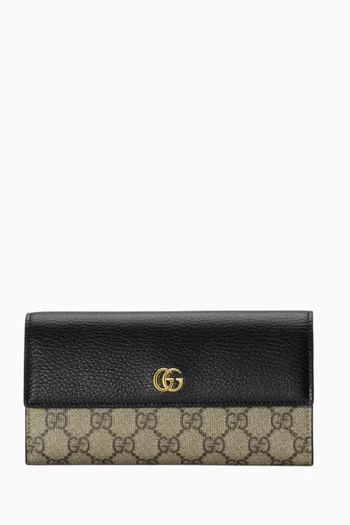 محفظة مارمونت كونتيننتال بشعار حرفي GG جلد وقنب سوبريم بشعار GG