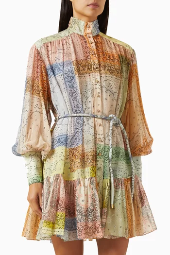 Matchmaker Lantern Mini Dress in Cotton-silk Blend