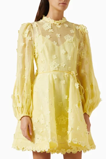 Matchmaker Floral-applique Mini Dress in Silk-linen Organza