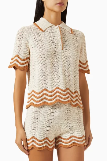 Junie Scalloped Polo Shirt in Textured Knit