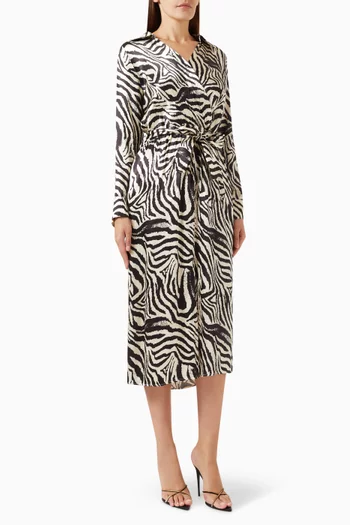 Zebra-print Midi Dress in Satin