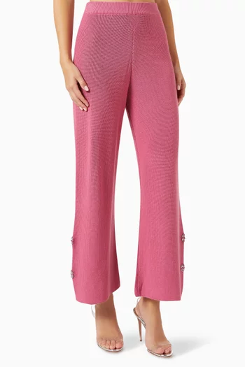 Embellished Wide-leg Pants in Cotton-knit