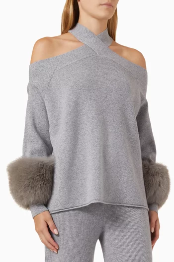 Fox-fur Cuff Halterneck Sweater in Wool-knit