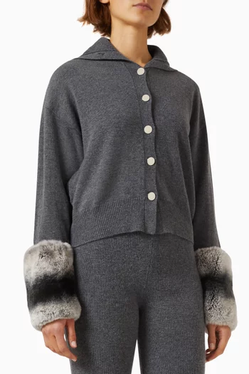 Button-down Cardigan with Chinchilla Cuffs in  Wool-cashmere Knit