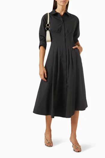 Jazz Pintuck Midi Dress in Poplin