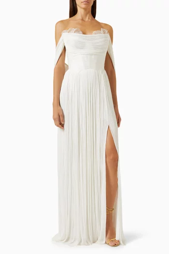 Sharon Lace-trim Maxi Gown in Silk Tulle