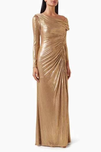 Faina Off-the-Shoulder Gown in Metallic Jersey