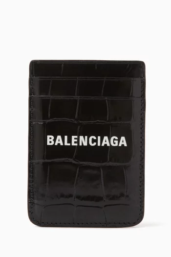 Cash Iphone Magnet Card Holder in Shiny Croc-embossed Calfskin