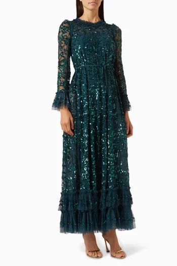 Celia Long-sleeve Ankle Gown in Tulle
