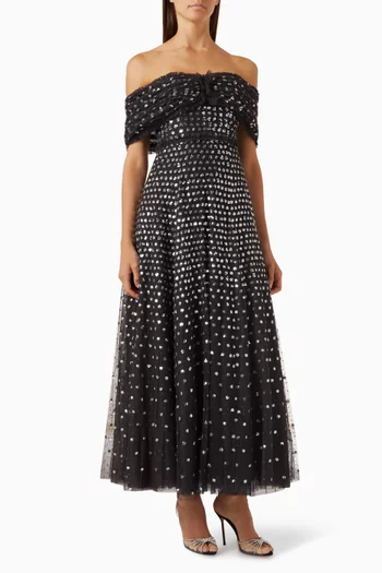 Grace Off-the-shoulders Gloss Sequin Gown in Recycled Tulle