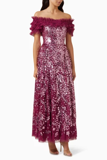 Sequin Wreath Off-the-shoulders Gown in Recycled Tulle