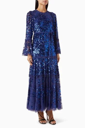 Annie Sequin Tiered Ankle Gown in Tulle