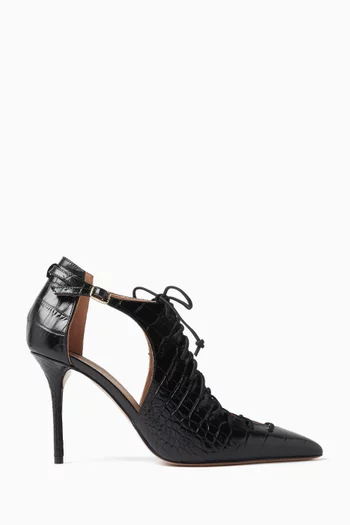 Montana 85 Lace-up Pumps in Croc-embossed Leather