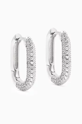 Chain Link Pavé Huggies in Rhodium-plated Brass