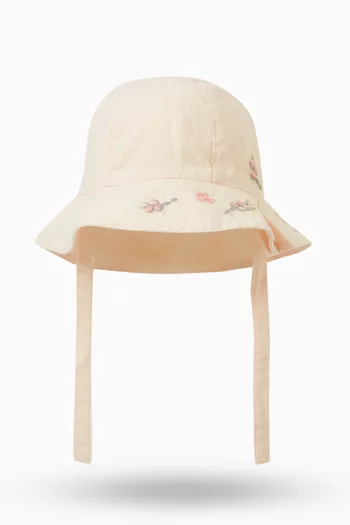Embroidered Bucket Hat in Linen