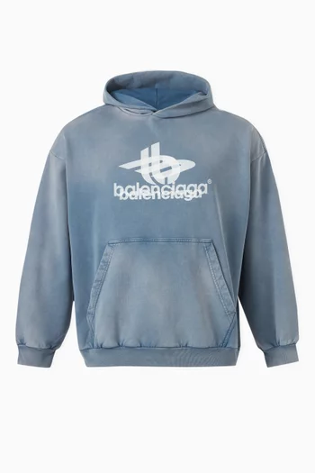 Layered Sports Faded Hoodie in Cotton-fleece