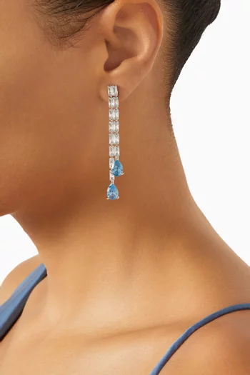 أقراط متدلية بتصميم صفين بأحجار بتصميم كمثرى ومستطيل نحاس مطلي بالروديوم