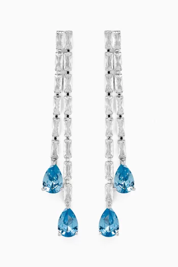 أقراط متدلية بتصميم صفين بأحجار بتصميم كمثرى ومستطيل نحاس مطلي بالروديوم