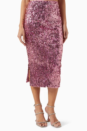 Tasha Embellished Midi Skirt in Sequins