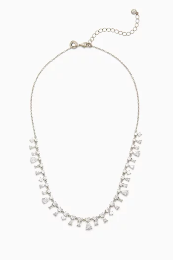 Pear Drop CZ Collar Necklace in Rhodium-plated Brass
