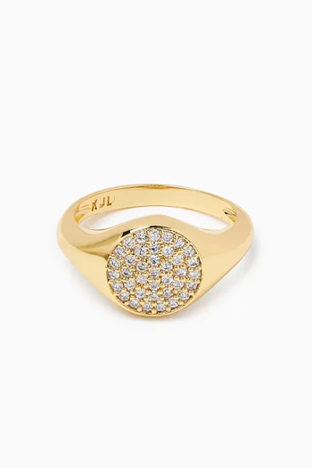 Pave Circle Signet Ring in Gold-plated Brass