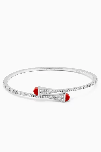 Cleo Diamond & Red Coral Slim Bracelet in 18kt White Gold