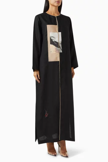 Printed-patch Abaya in Linen