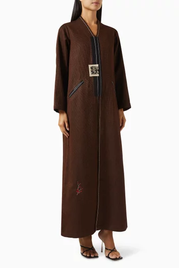 Contrast-stitch Textured Abaya in Cotton-blend