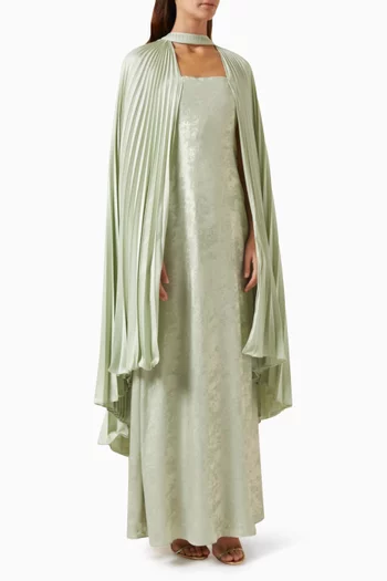 Pleated Cape Maxi Dress in Silk & Organza