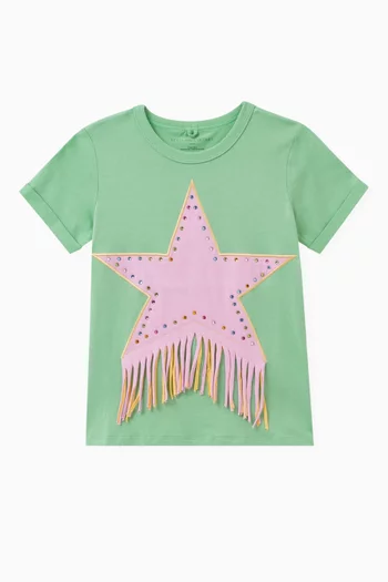 Rhinestones Fringed Star-print T-shirt