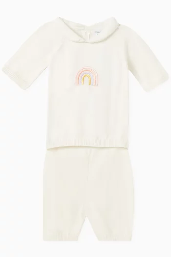 Rainbow-embroidered Set in Cotton-knit