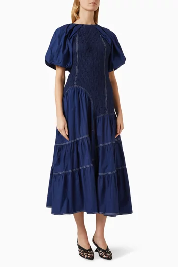 Ruched Gathered Dress in Cotton