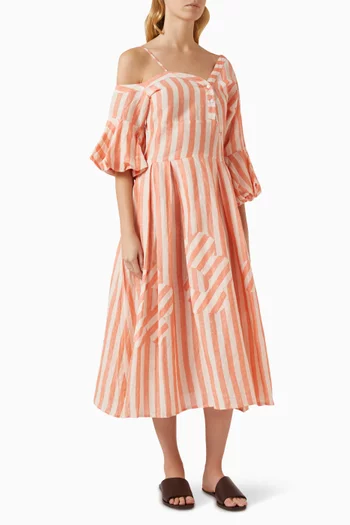 Off-shoulder Stripe Dress in Linen
