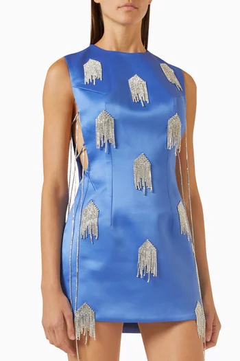 Onirique Crystal-embellished Fringe Mini Dress in Satin