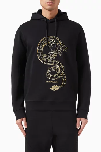 EA Logo Dragon Print Hooded Sweatshirt in Cotton Jersey