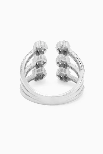 Flower Shaped Stones Open Ring in Sterling Silver