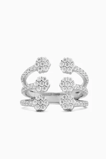 Flower Shaped Stones Open Ring in Sterling Silver
